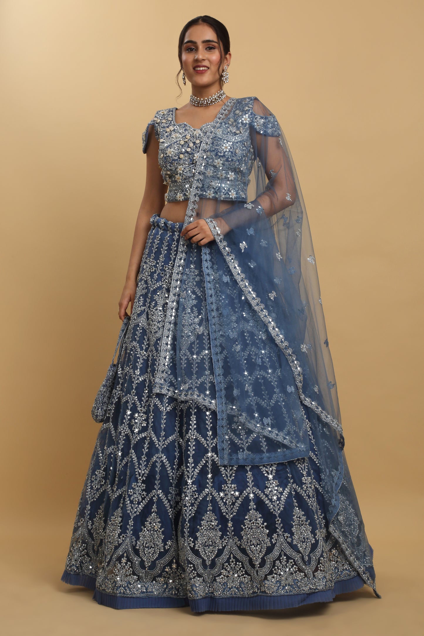 Rangrez Mirror Embroidered Layered Lehenga Set