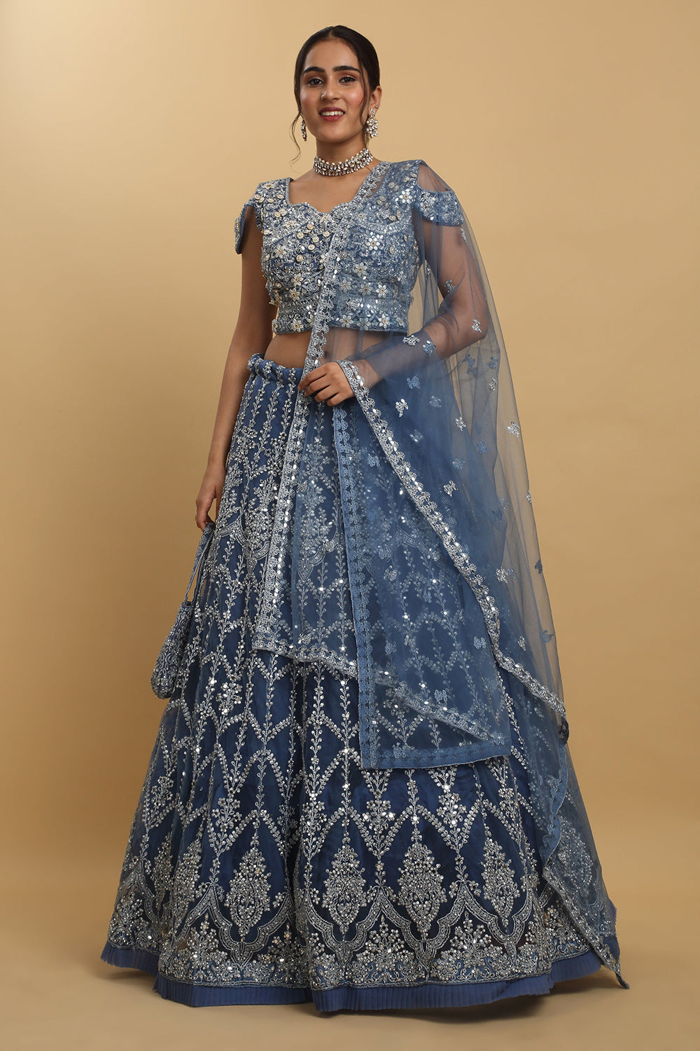 Rangrez Mirror Embroidered Layered Lehenga Set