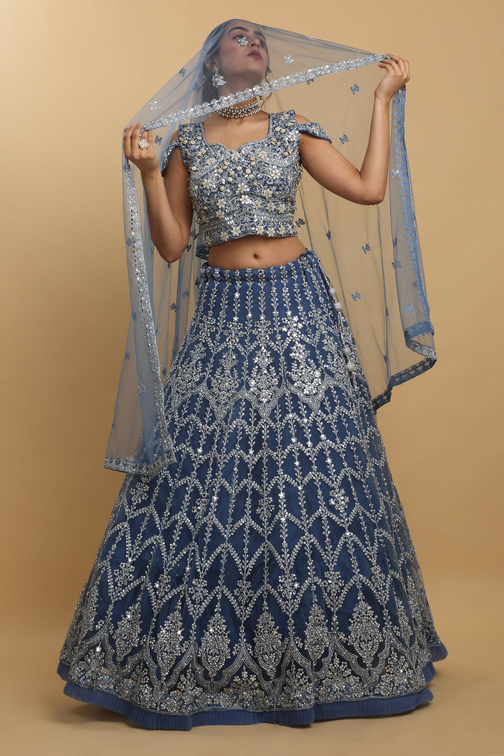 Rangrez Mirror Embroidered Layered Lehenga Set