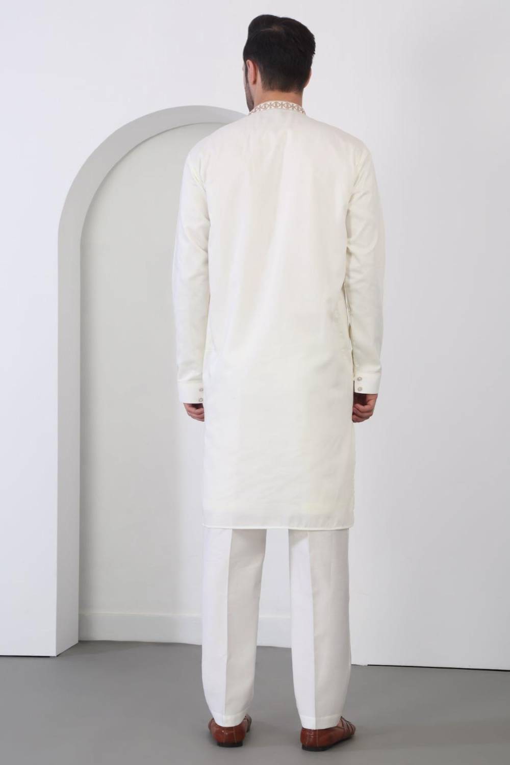 Nawaab Embroidered  Kurta Dupatta Pants Set - Cream