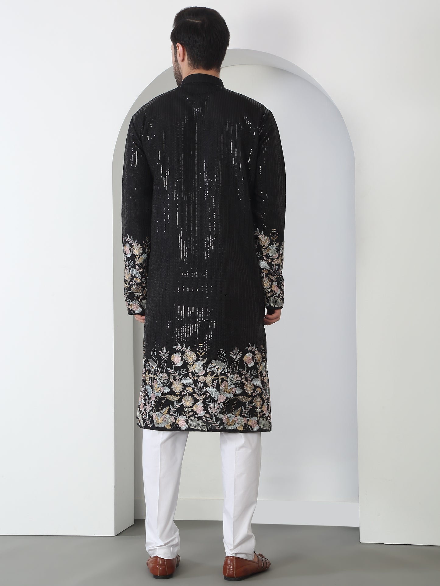 Neelkamal Black Cotton Embroidered Floral Thread Kurta Set