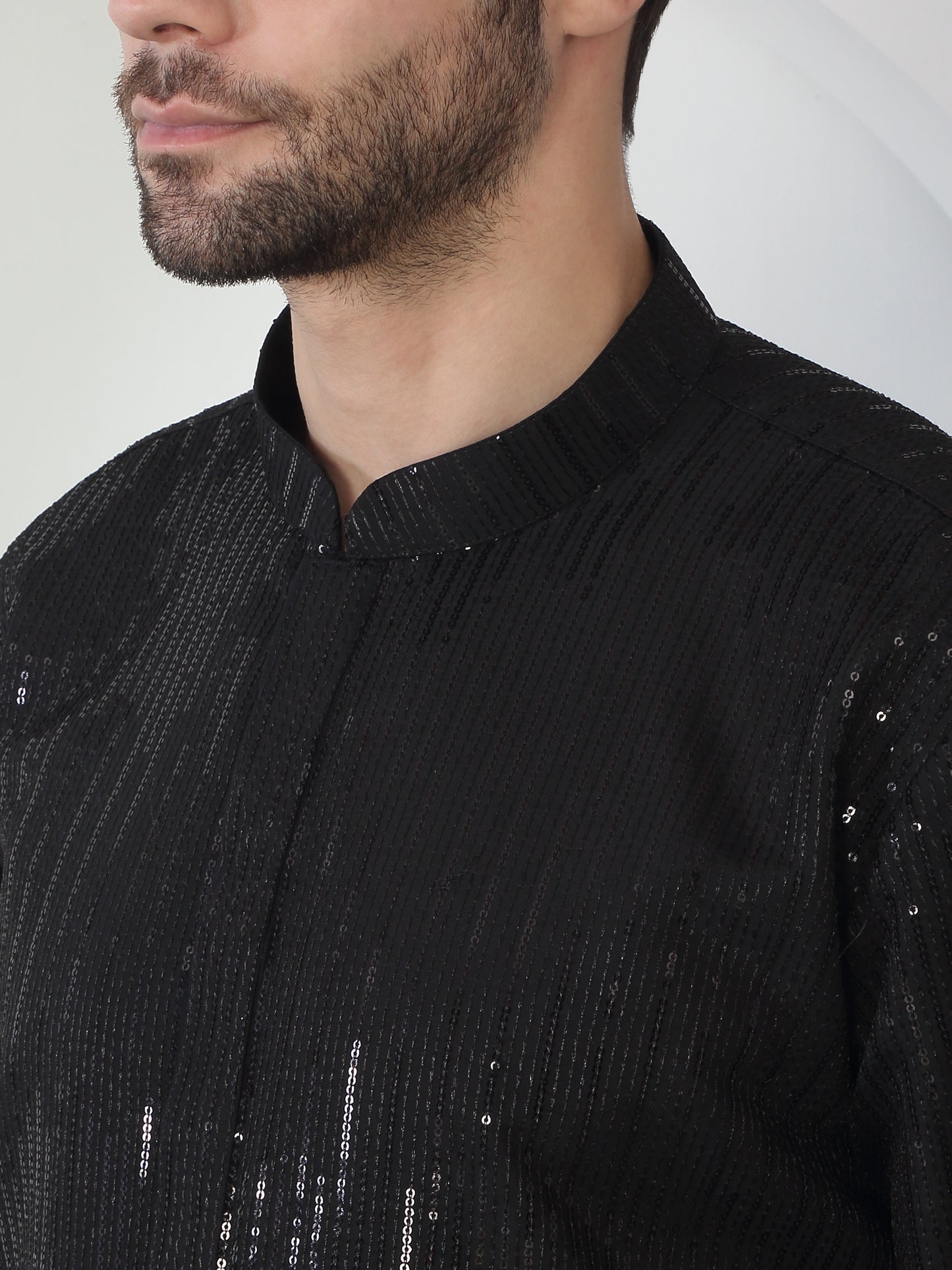 Neelkamal Black Cotton Embroidered Floral Thread Kurta Set