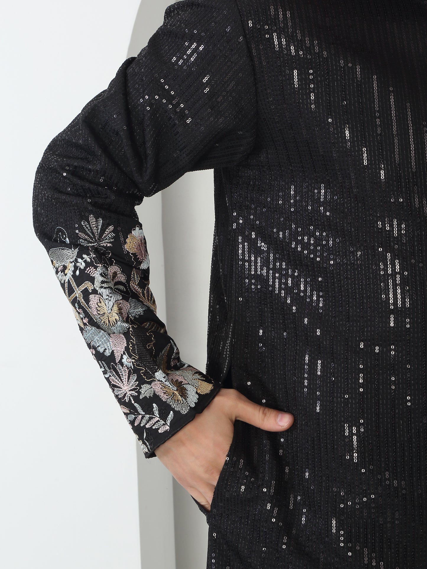 Neelkamal Black Cotton Embroidered Floral Thread Kurta Set