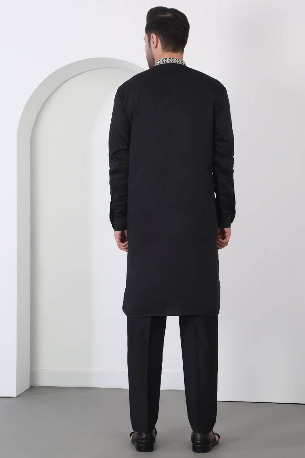 Nawaab Embroidered  Kurta Dupatta Pants Set - Black