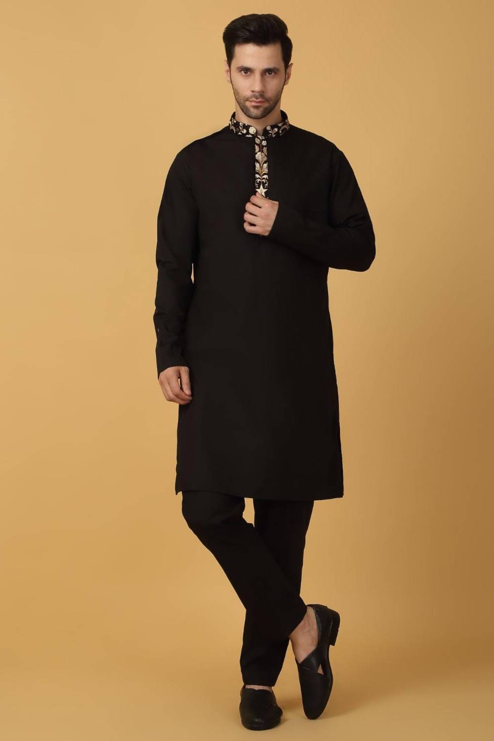 Nizam Embroidered Indo Western Jacket Set - Black