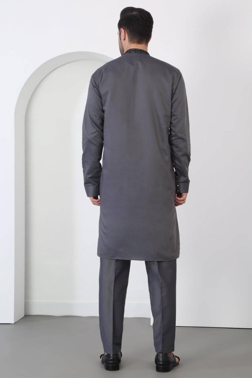 Nawaab Embroidered  Kurta Dupatta Pants Set - Grey