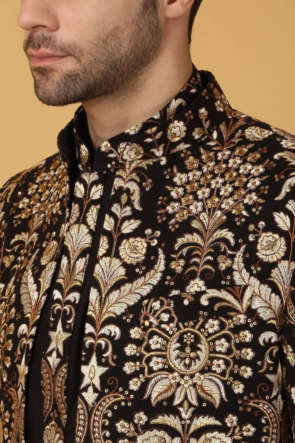 Nizam Embroidered Indo Western Jacket Set - Black