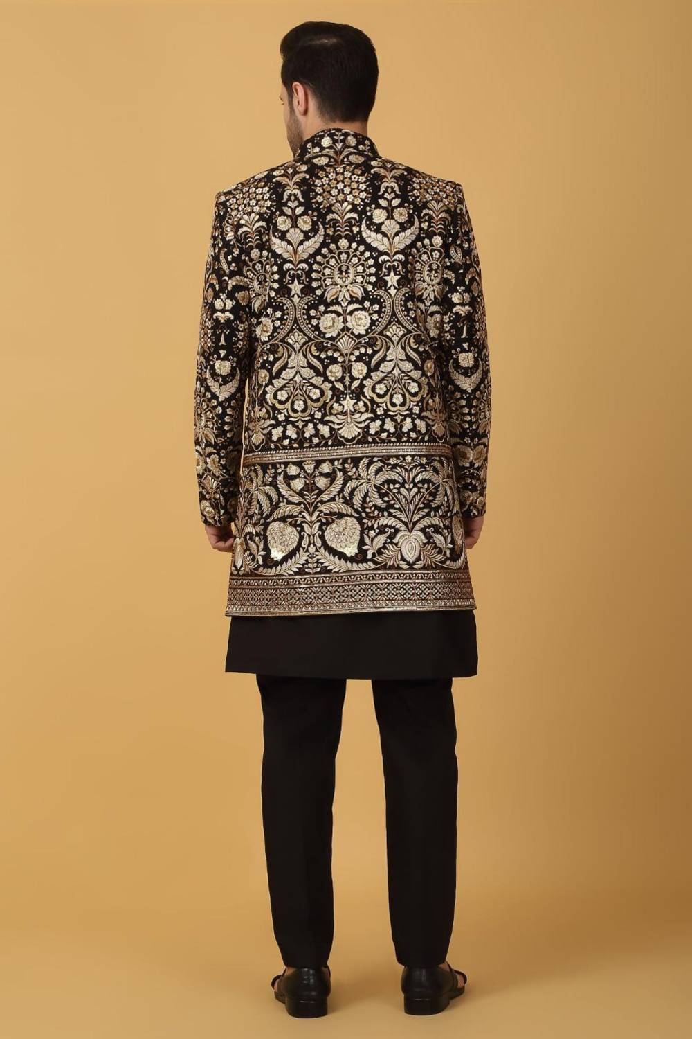 Nizam Embroidered Indo Western Jacket Set - Black
