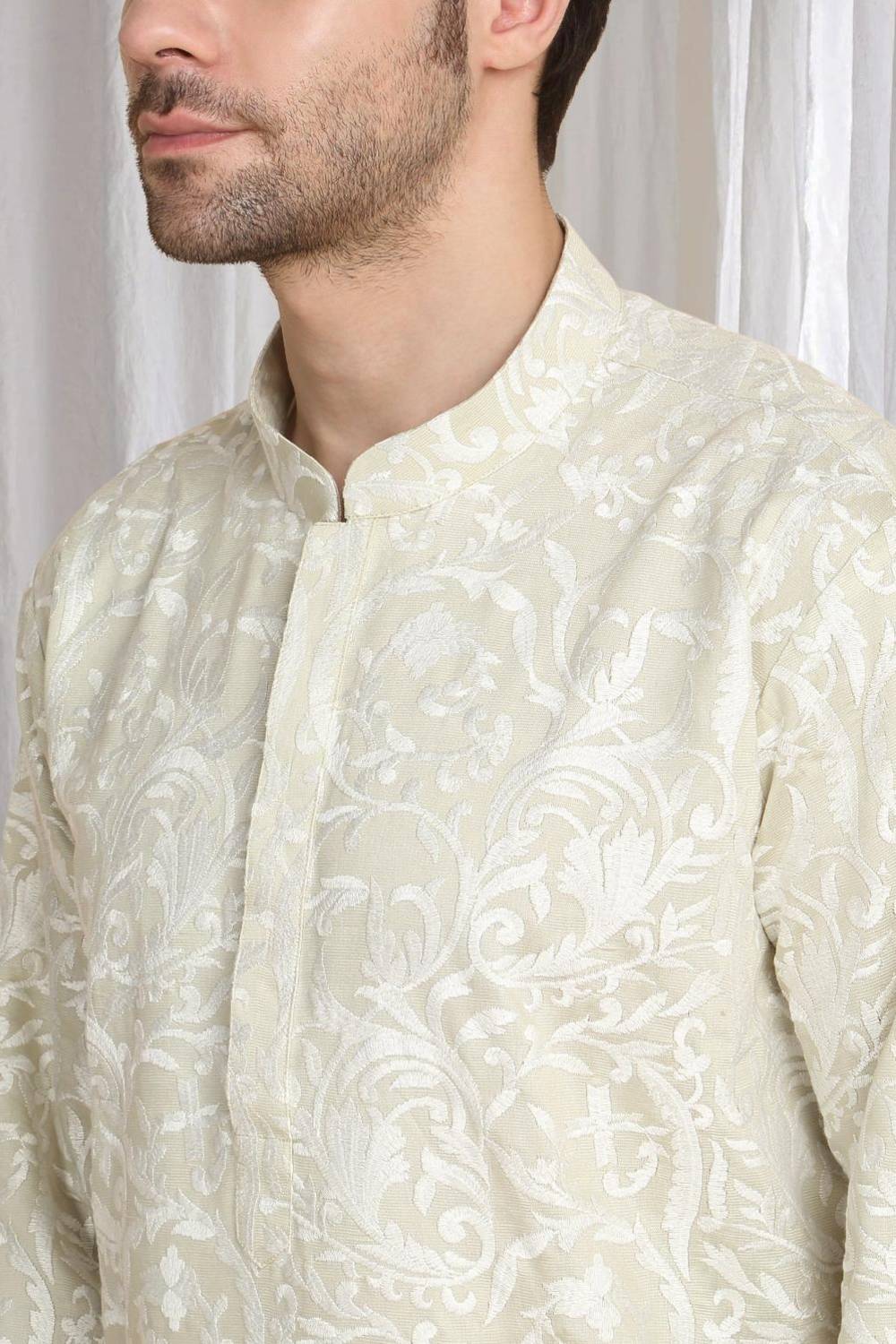 Aham Flora Thread Embroidered Kurta Set - Cream