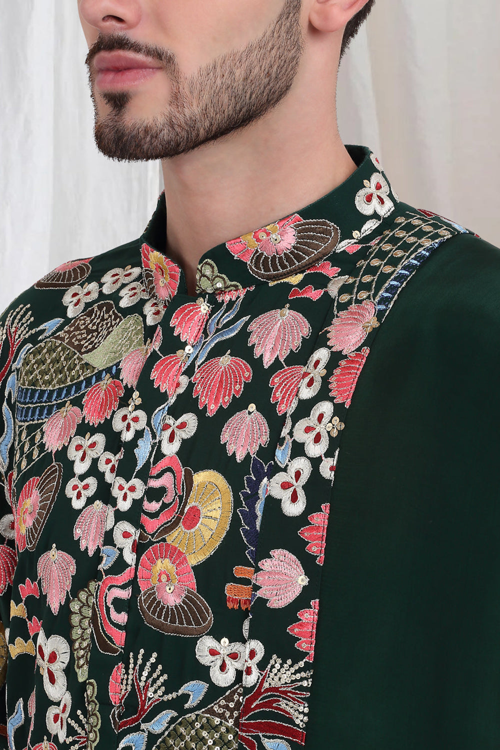 Phoolvan Embroidered Abstract Kurta Patiala Set - Emerald Green