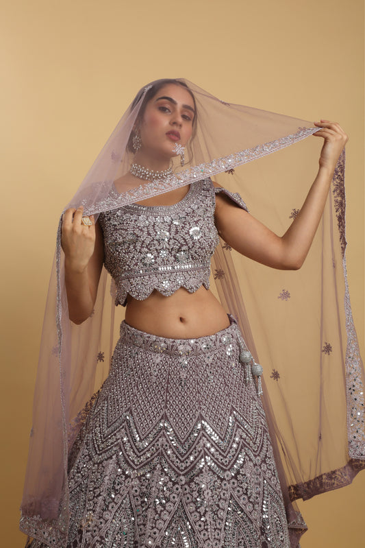Maharsh Purple Mirror Embroidered Lehenga Set