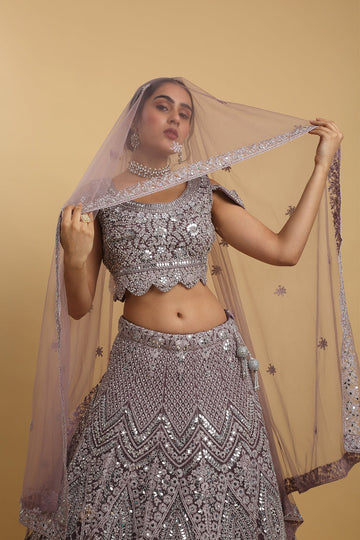 Maharsh Purple Mirror Embroidered Lehenga Set