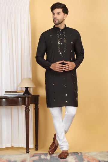 Swarna Mirror Work Kurta And Pant Set - Black