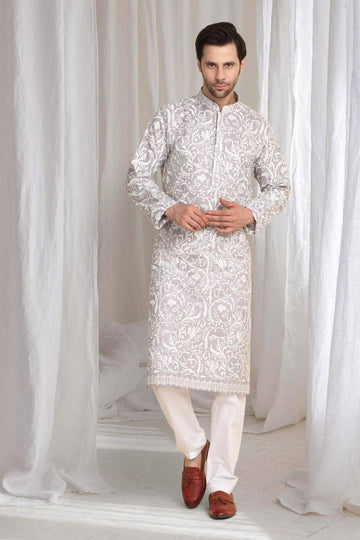 Aham Flora Thread Embroidered Kurta Set - Pastel Purple