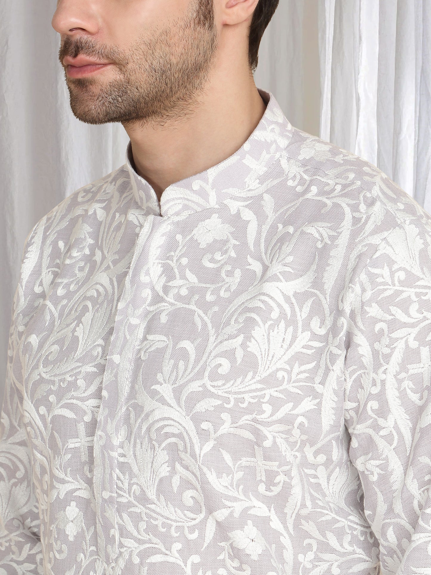 Aham Flora Thread Embroidered Kurta Set - Pastel Purple