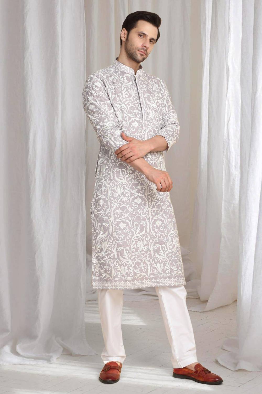 Aham Flora Thread Embroidered Kurta Set - Pastel Purple