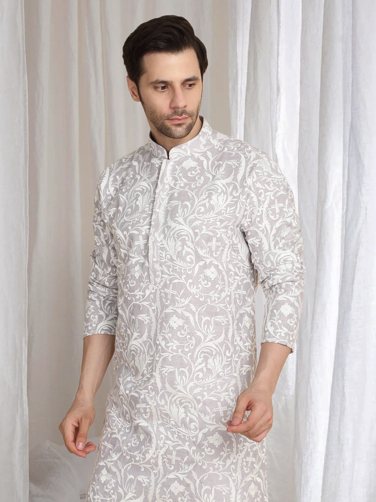 Aham Flora Thread Embroidered Kurta Set - Pastel Purple