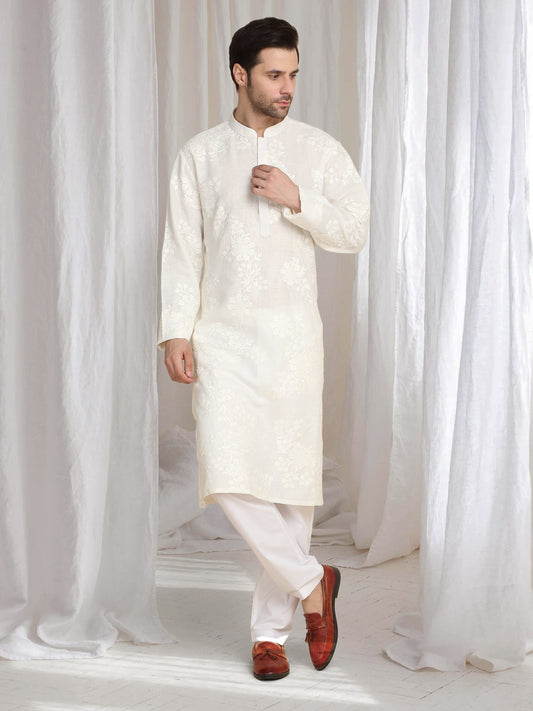 Aham Gulistaan Embroidery Thread Kurta Set - White