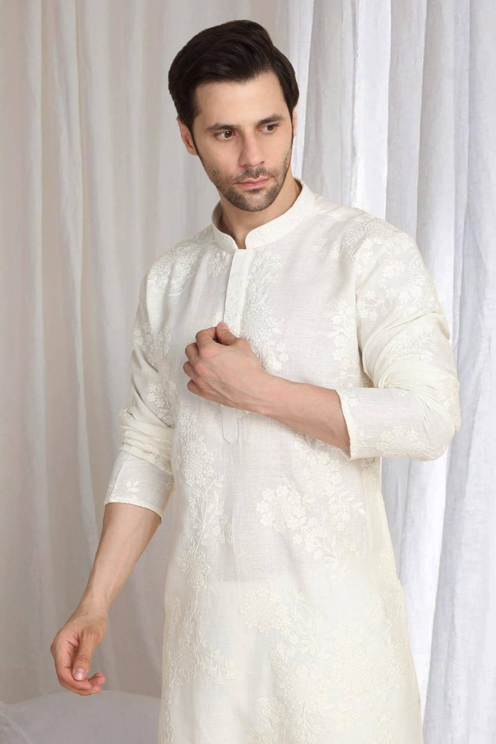 Aham Gulistaan Embroidery Thread Kurta  Set - White