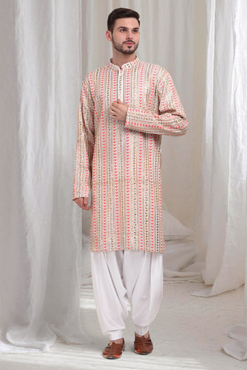Jalsa Embroidered Linear Floral Kurta Patiala Set - Ivory