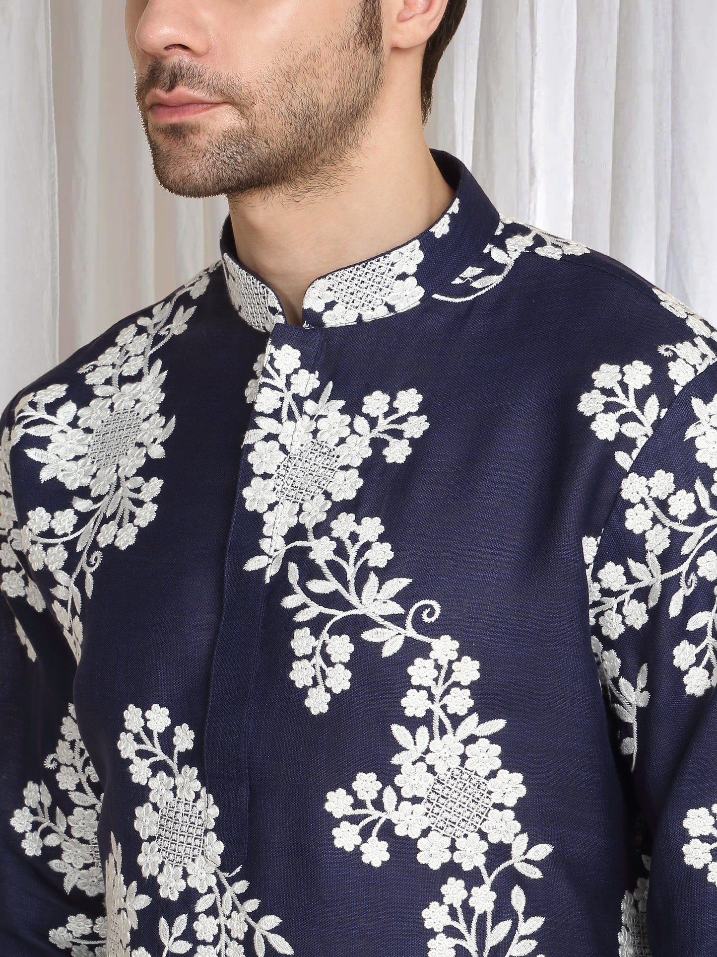 Aham Gulistaan Embroidery Thread Kurta Set - Ink Blue