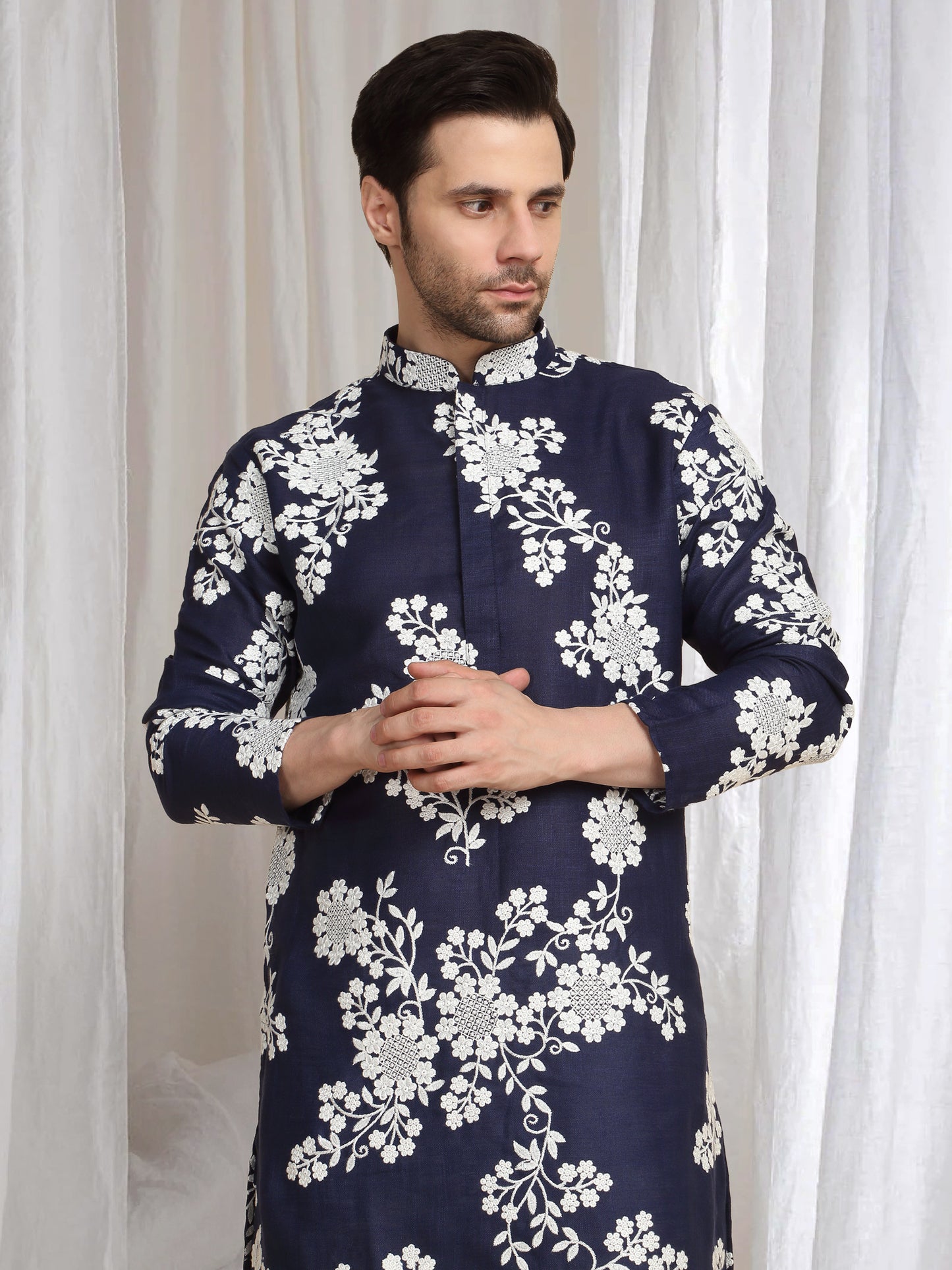 Aham Gulistaan Embroidery Thread Kurta Set - Ink Blue