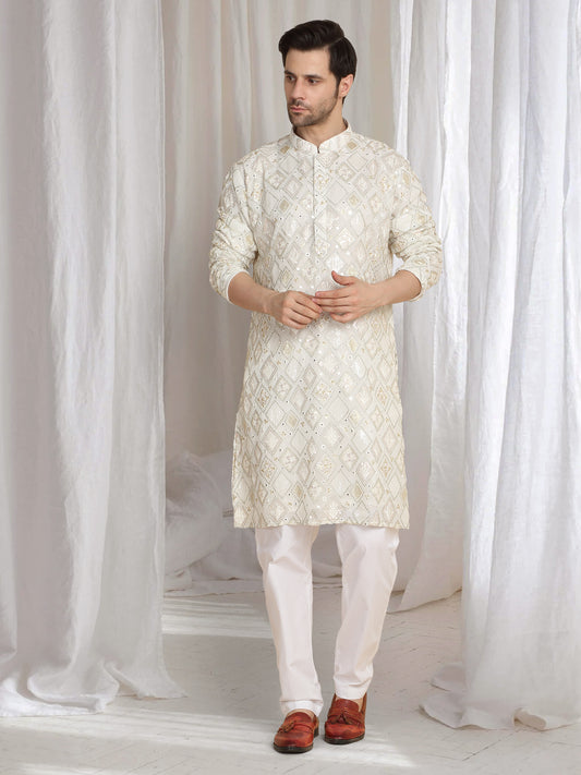 Asal Barfi Embroidered Kiurta set - Off White