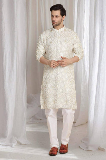 Asal Barfi Embroidered Kiurta set - Off White