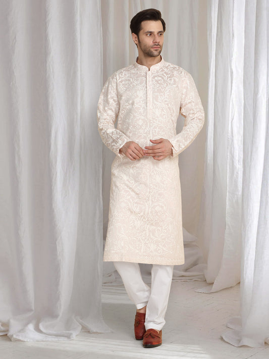 Aham Flora Thread Embroidered Kurta Set - Pastel Pink