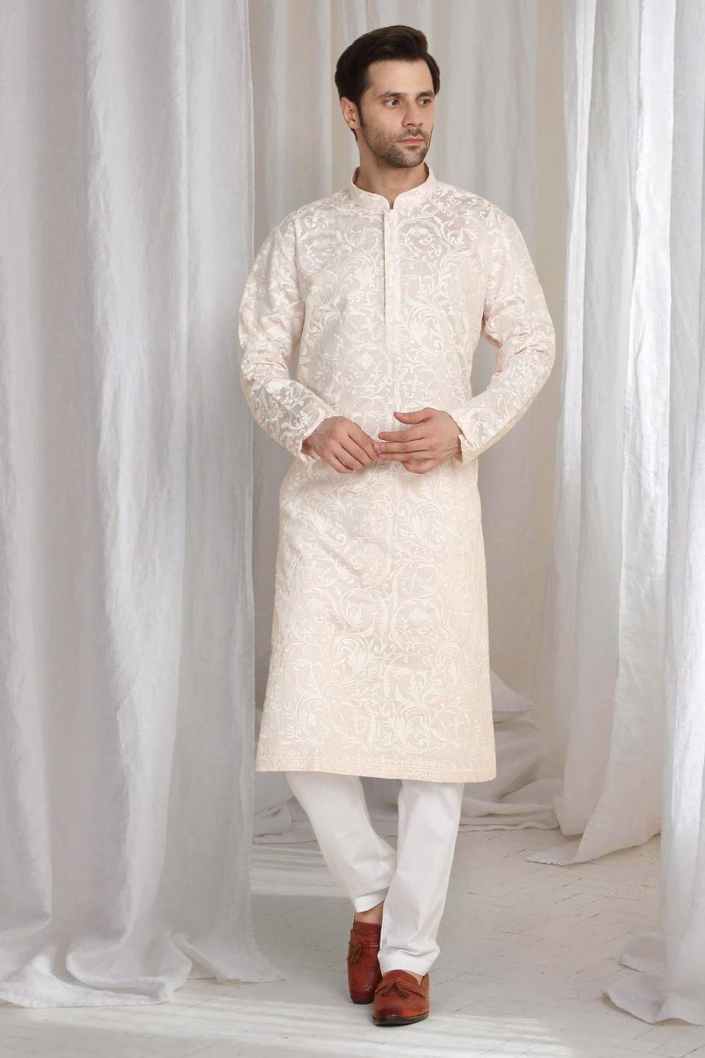 Aham Flora Thread Embroidered Kurta Set - Pastel Pink