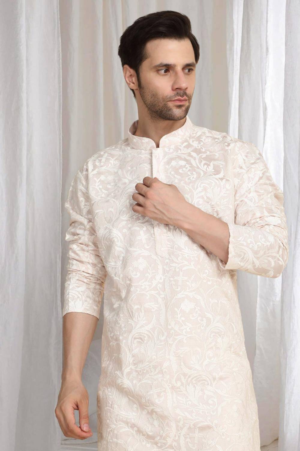 Aham Flora Thread Embroidered Kurta Set - Pastel Pink