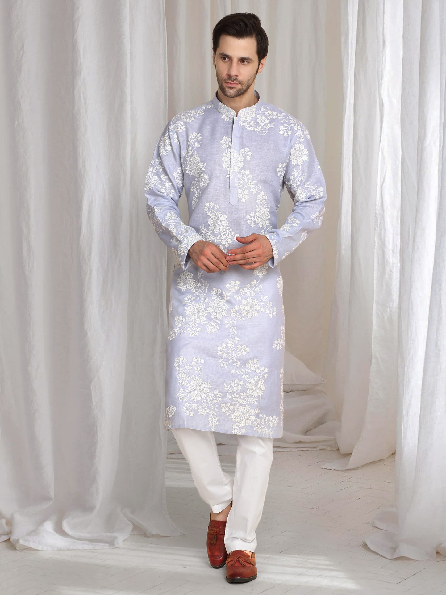 Aham Gulistaan Embroidery Thread Kurta Set - Pastel Purple
