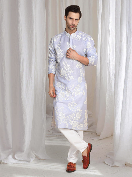 Aham Gulistaan Embroidery Thread Kurta Set - Pastel Purple