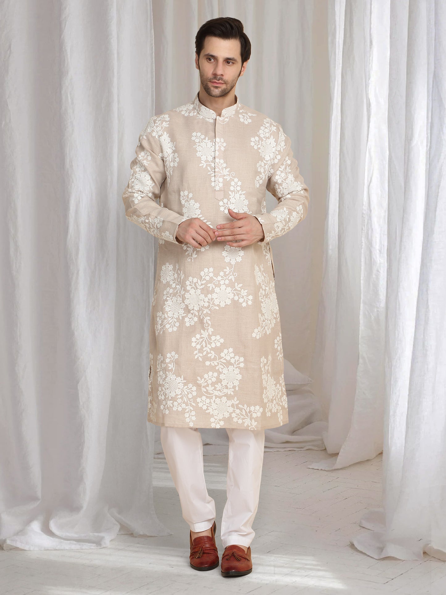 Aham Gulistaan  Embroidery Thread Kurta Set - Beige