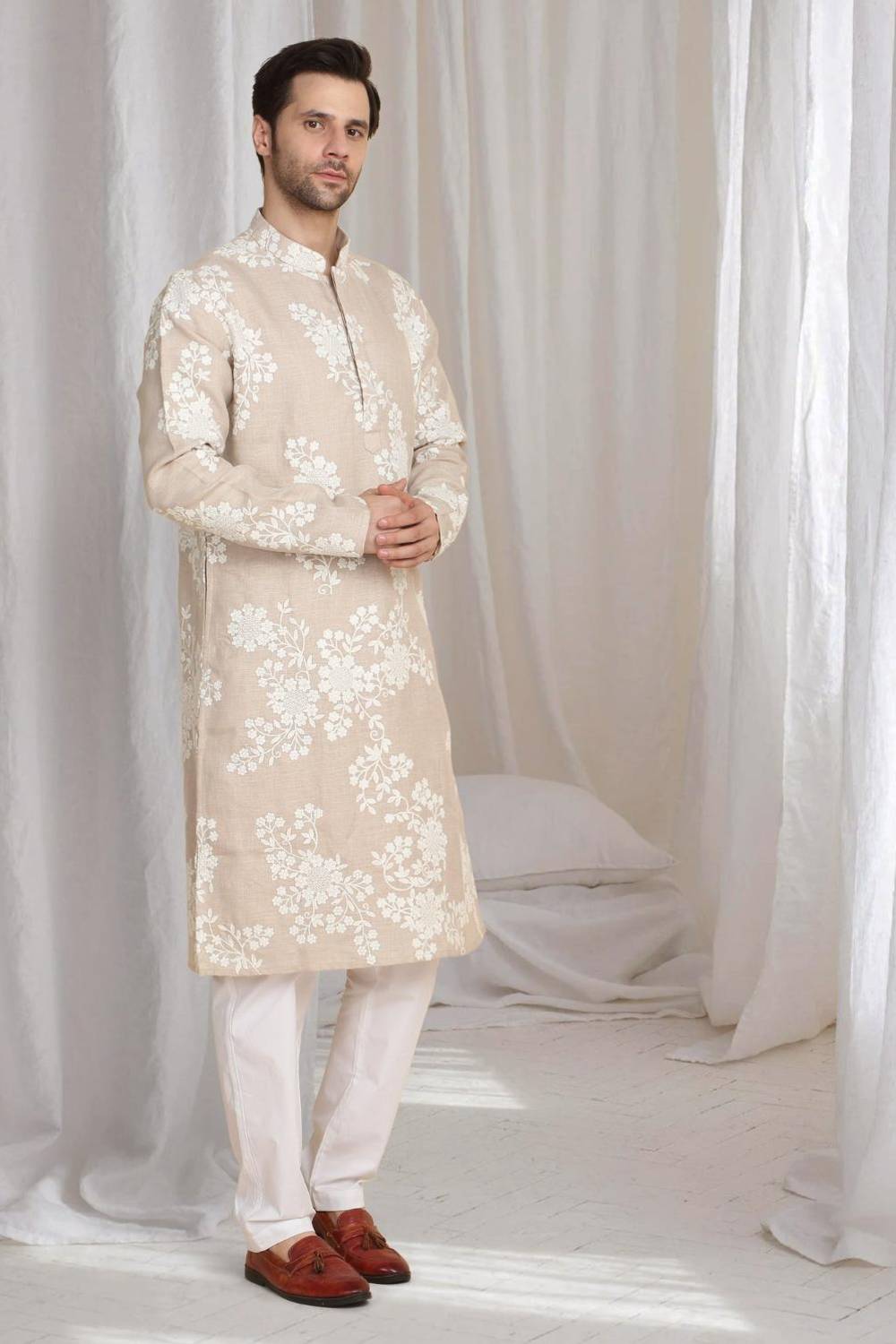 Aham Gulistaan  Embroidery Thread Kurta Set - Beige