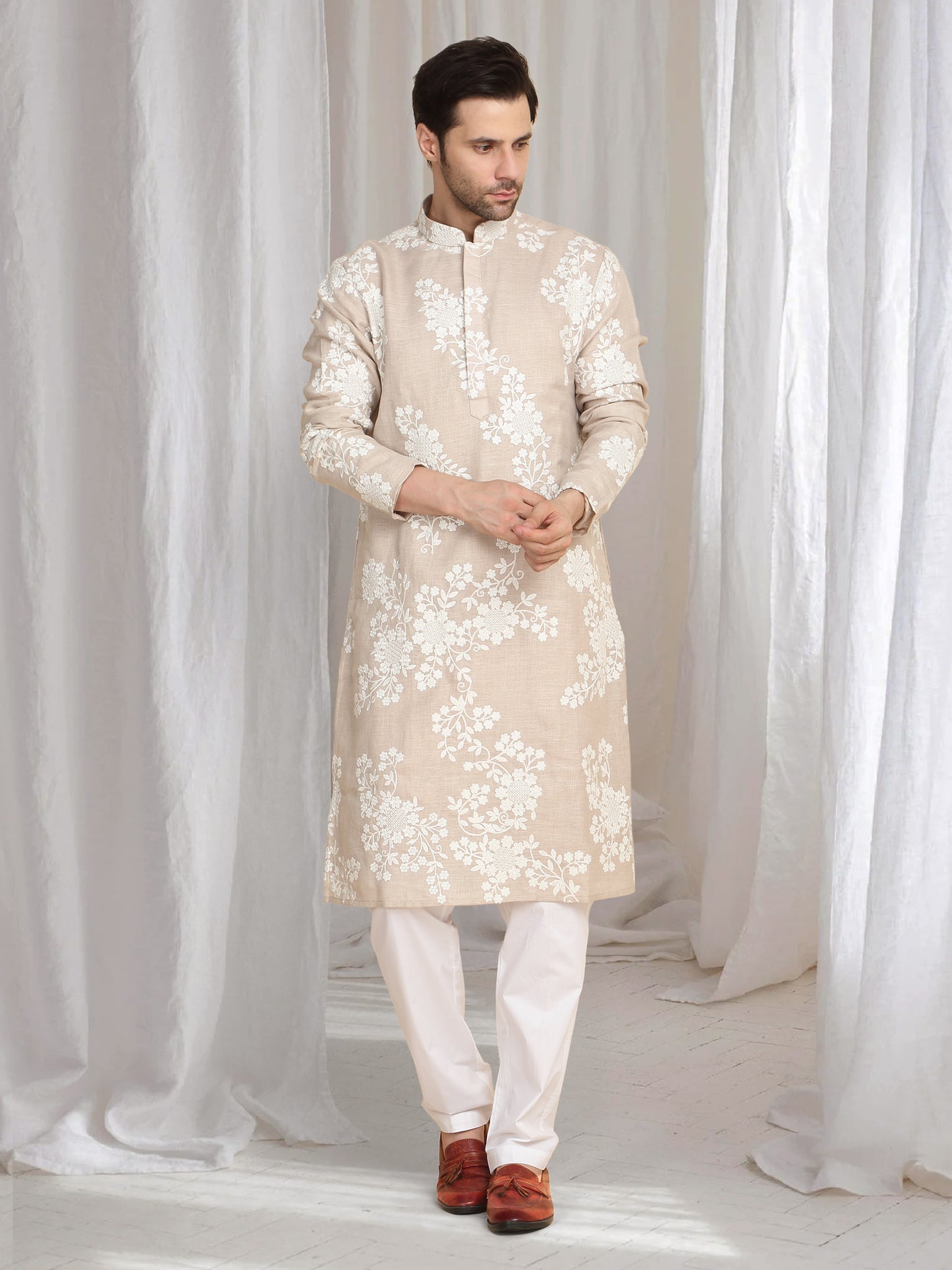 Aham Gulistaan  Embroidery Thread Kurta Set - Beige