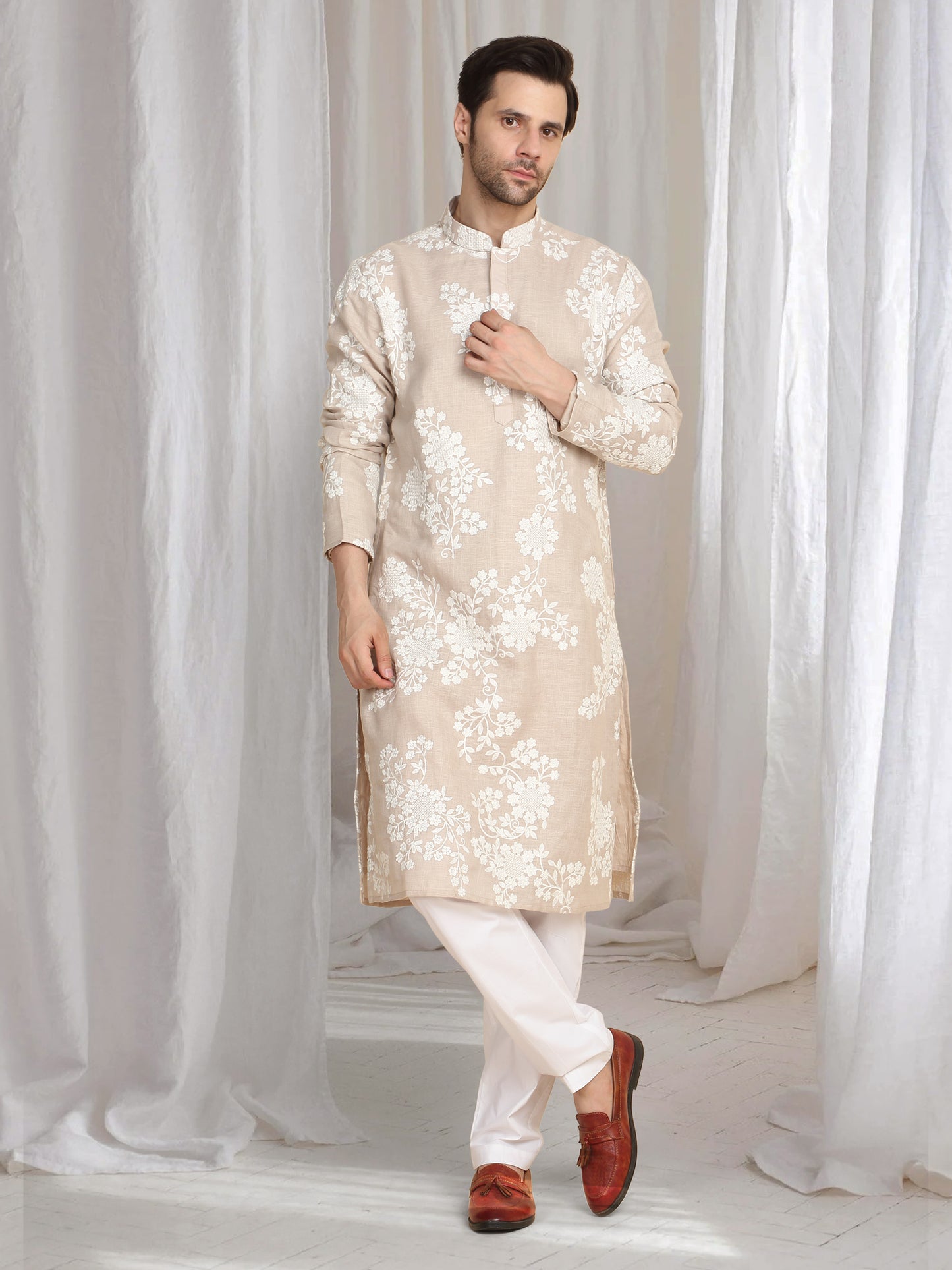 Aham Gulistaan  Embroidery Thread Kurta Set - Beige