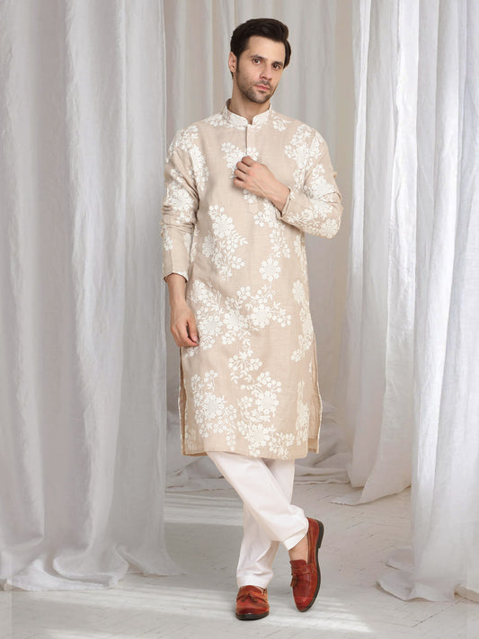 Aham Gulistaan  Embroidery Thread Kurta Set - Beige