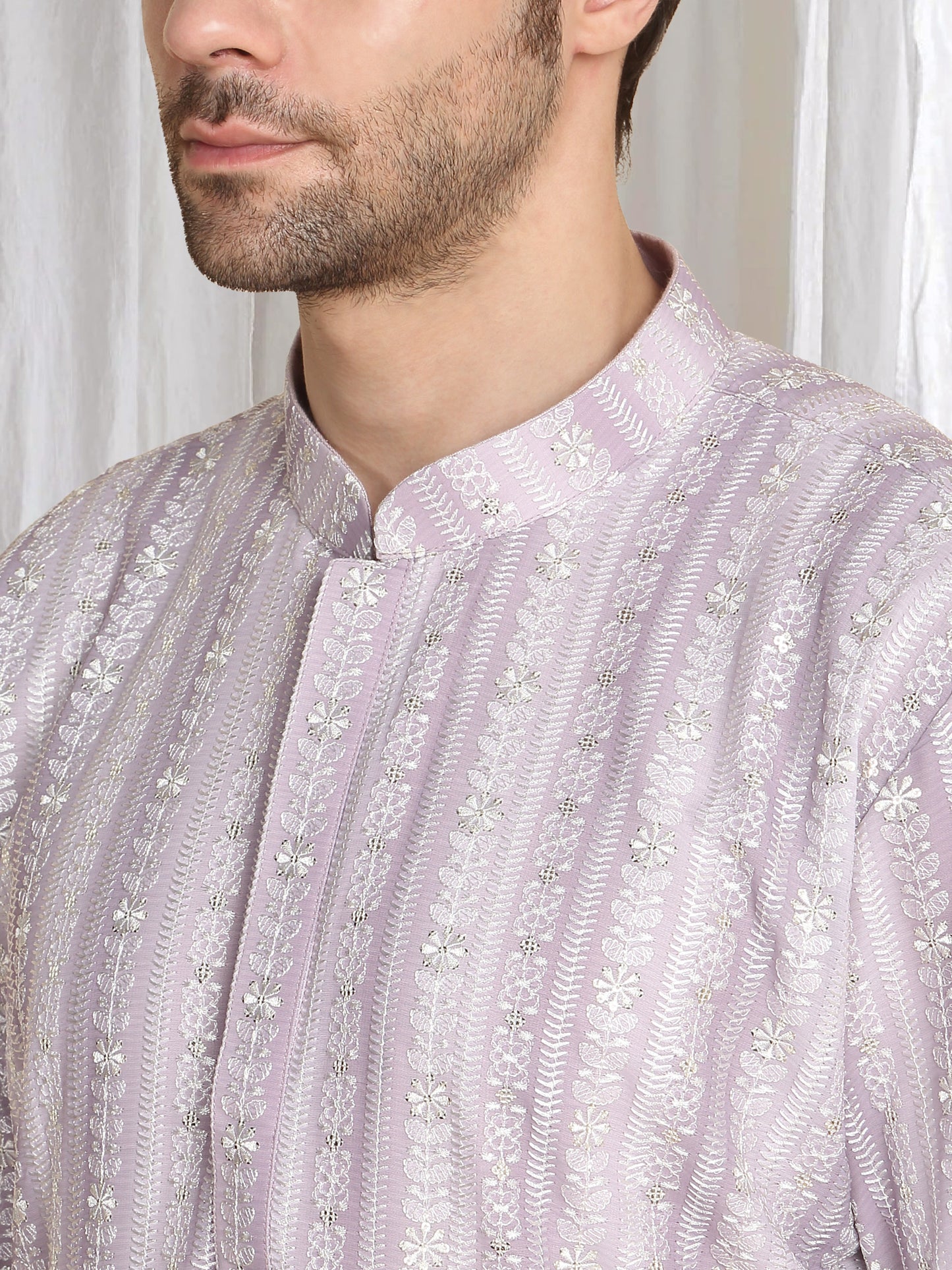 Prafull Cotton Embroidery Pastel Kurta Set - Pastel Purple