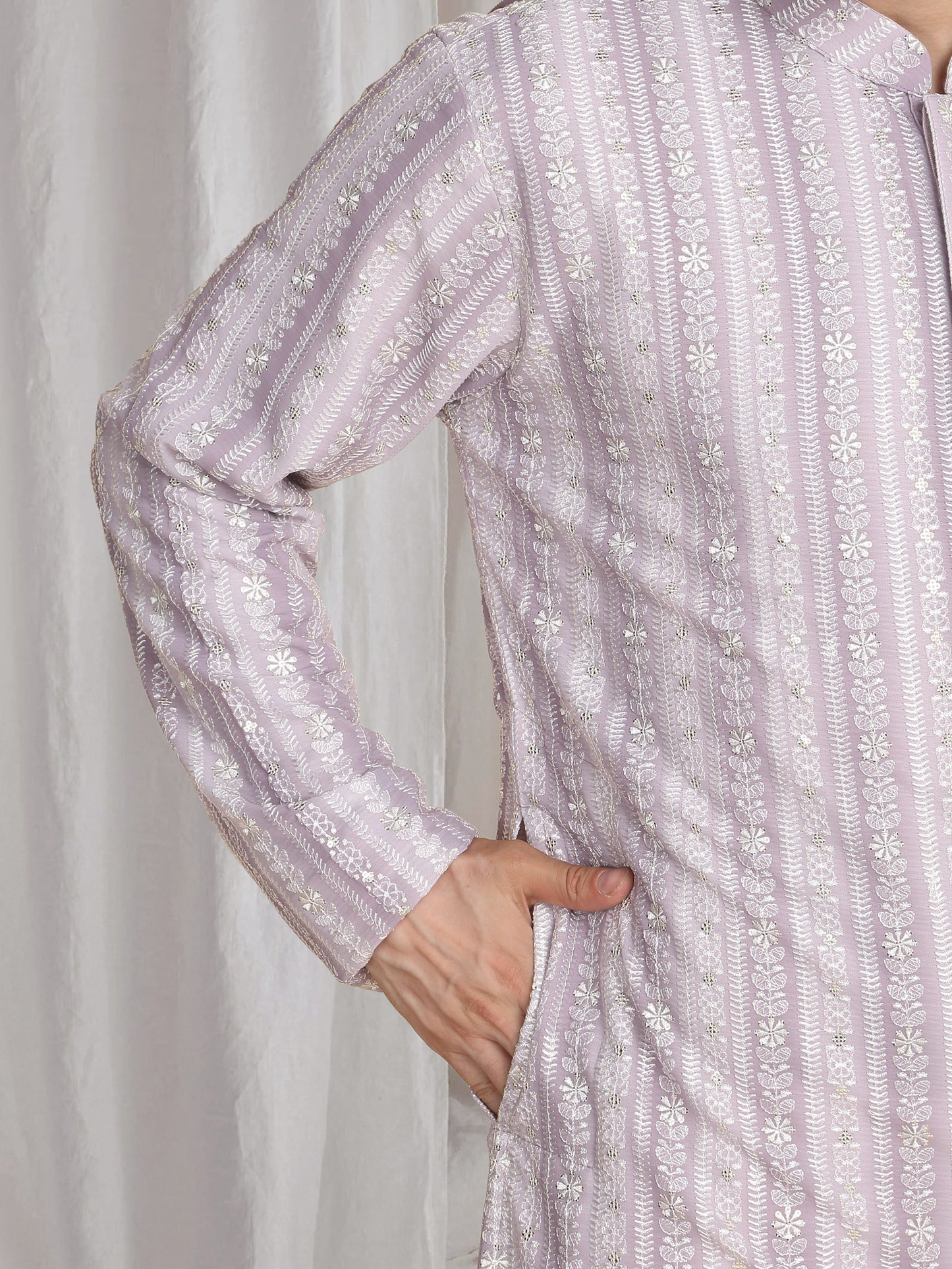 Prafull Cotton Embroidery Pastel Kurta Set - Pastel Purple