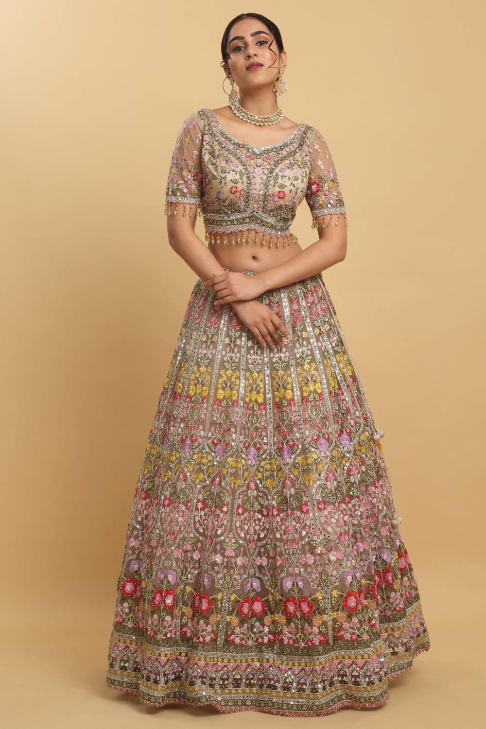Gulposh Mirror & Thread Embroidered Bridal Lehenga Set