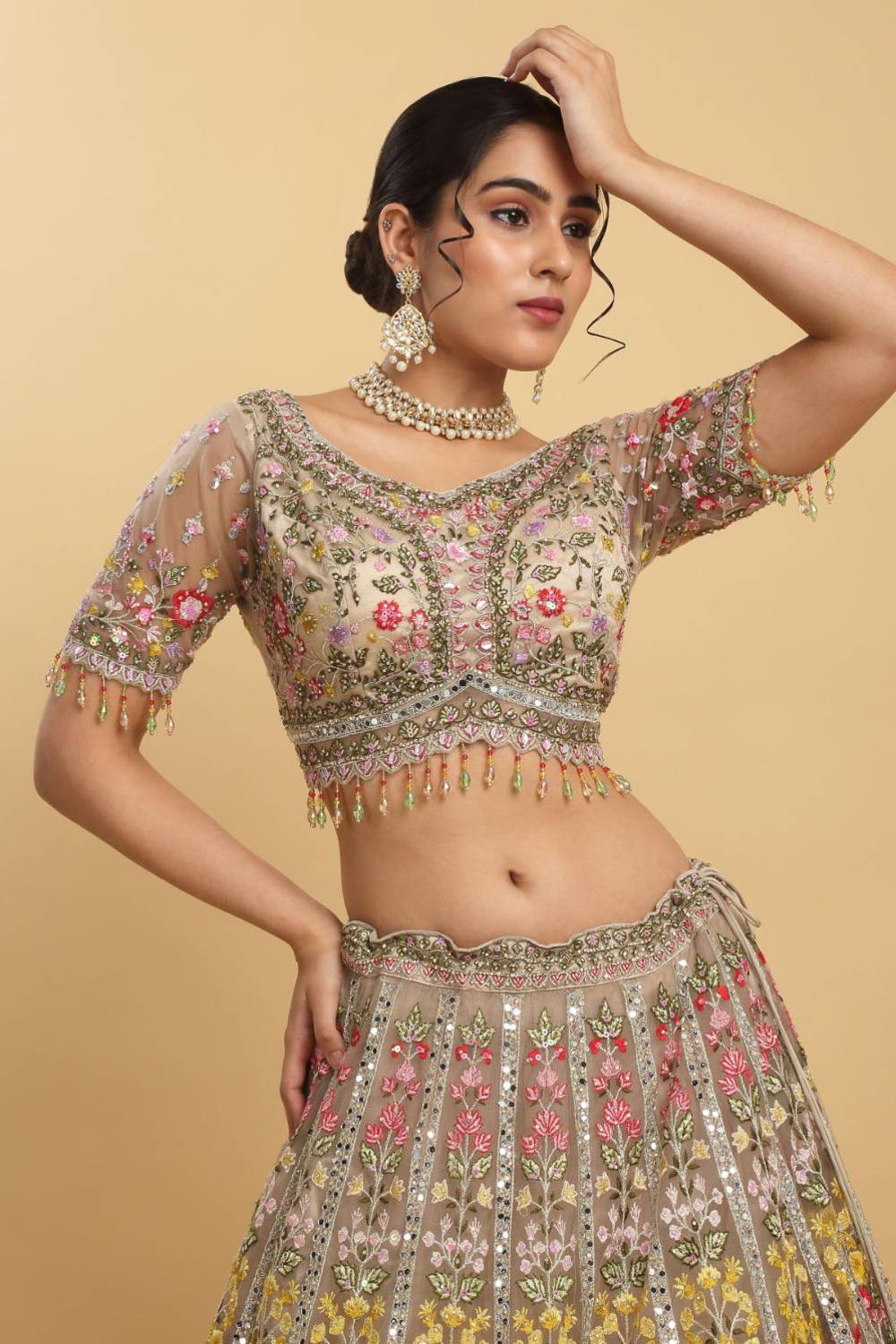 Gulposh Mirror & Thread Embroidered Bridal Lehenga Set