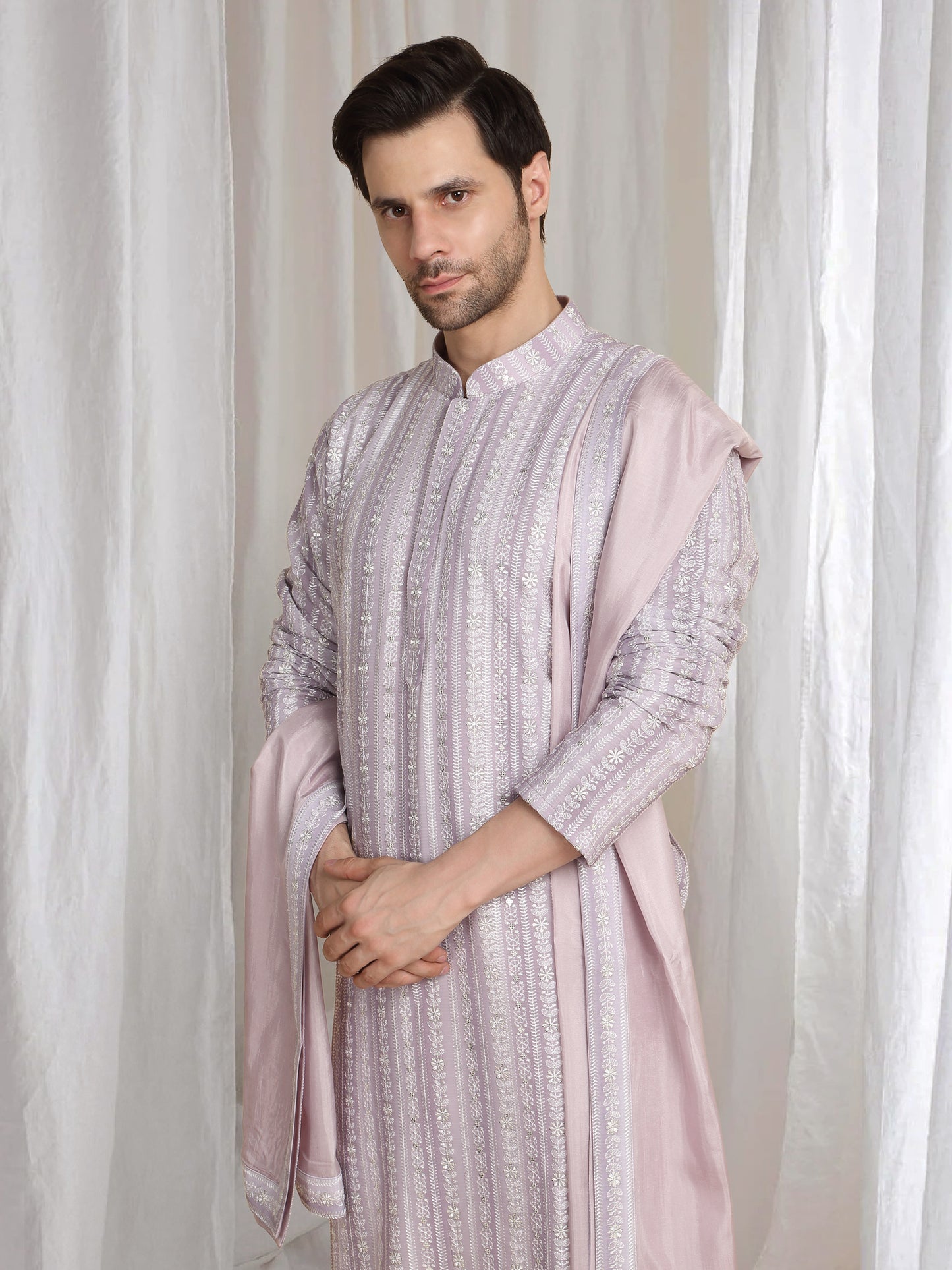 Prafull Cotton Embroidery Pastel Kurta Set - Pastel Purple