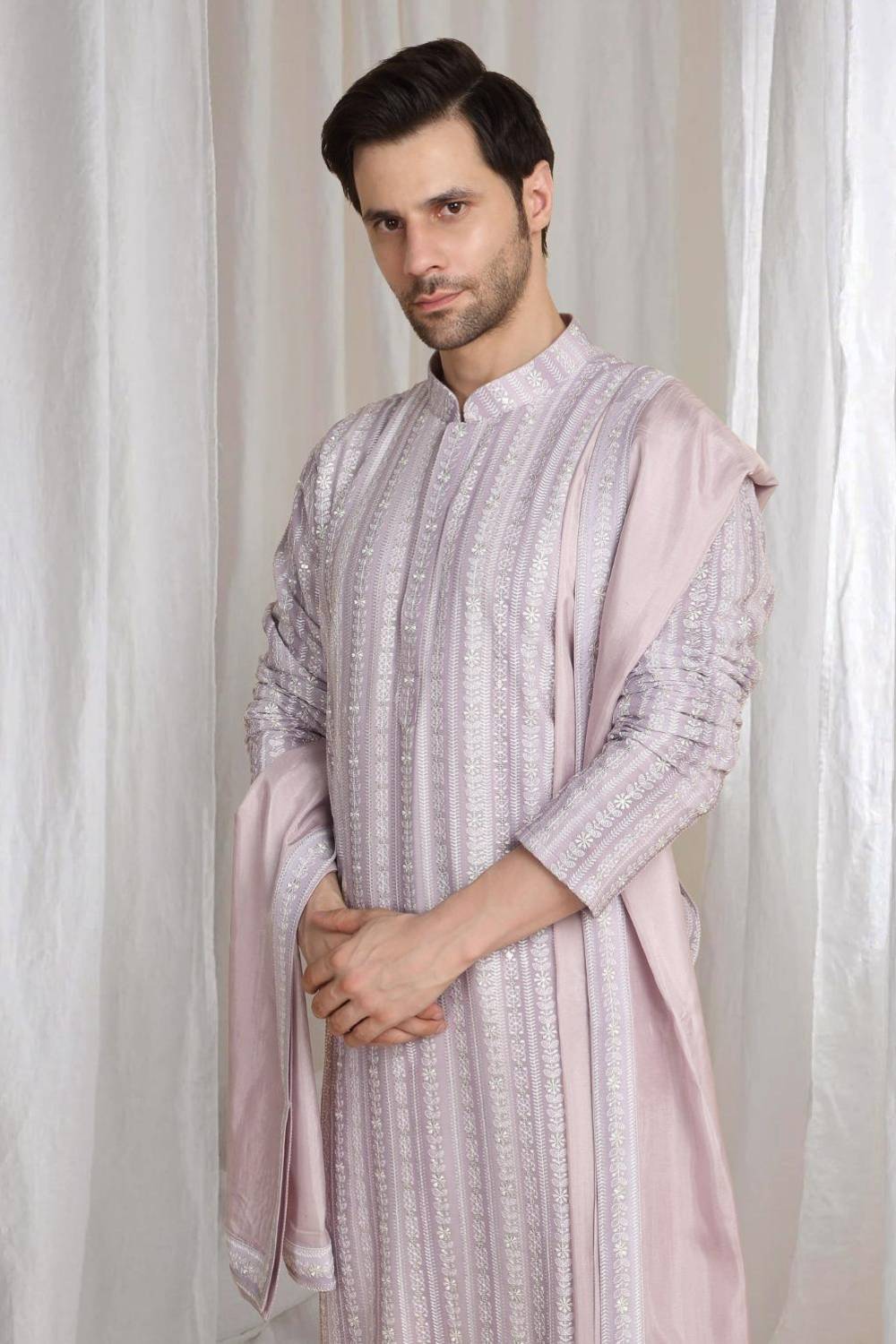 Prafull Cotton Embroidery Pastel Kurta Set - Pastel Purple