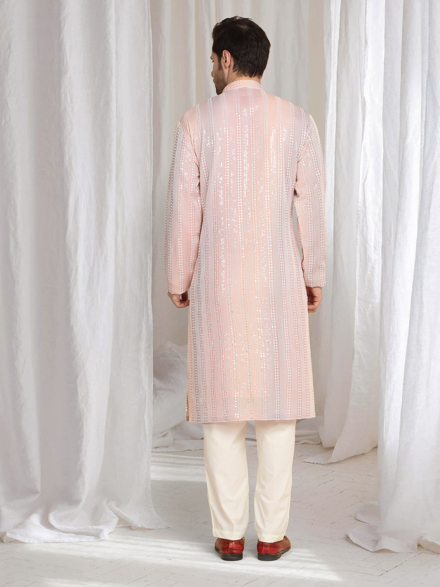 Ambar Ombre Embroidered Kurta Dupatta Set - Pastel Coral