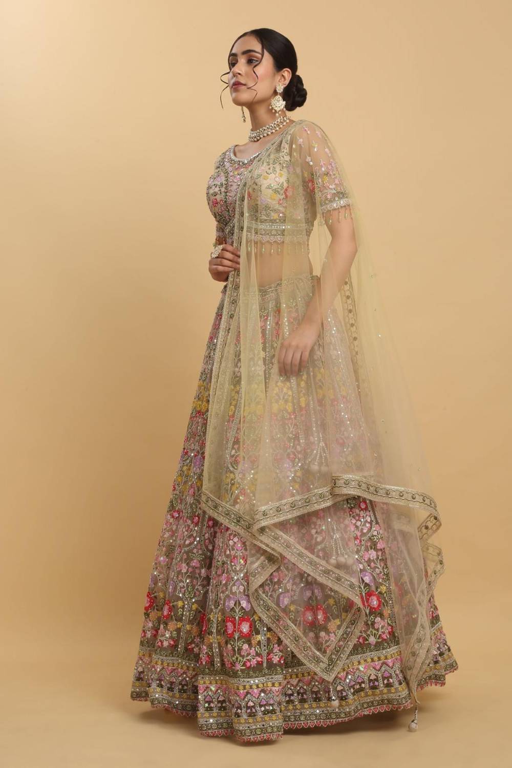 Gulposh Mirror & Thread Embroidered Bridal Lehenga Set