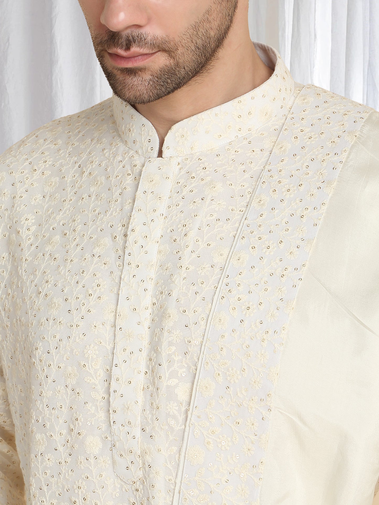 Mehfil Cotton Embroidery Thread Kurta And Dupatta Set - Cream