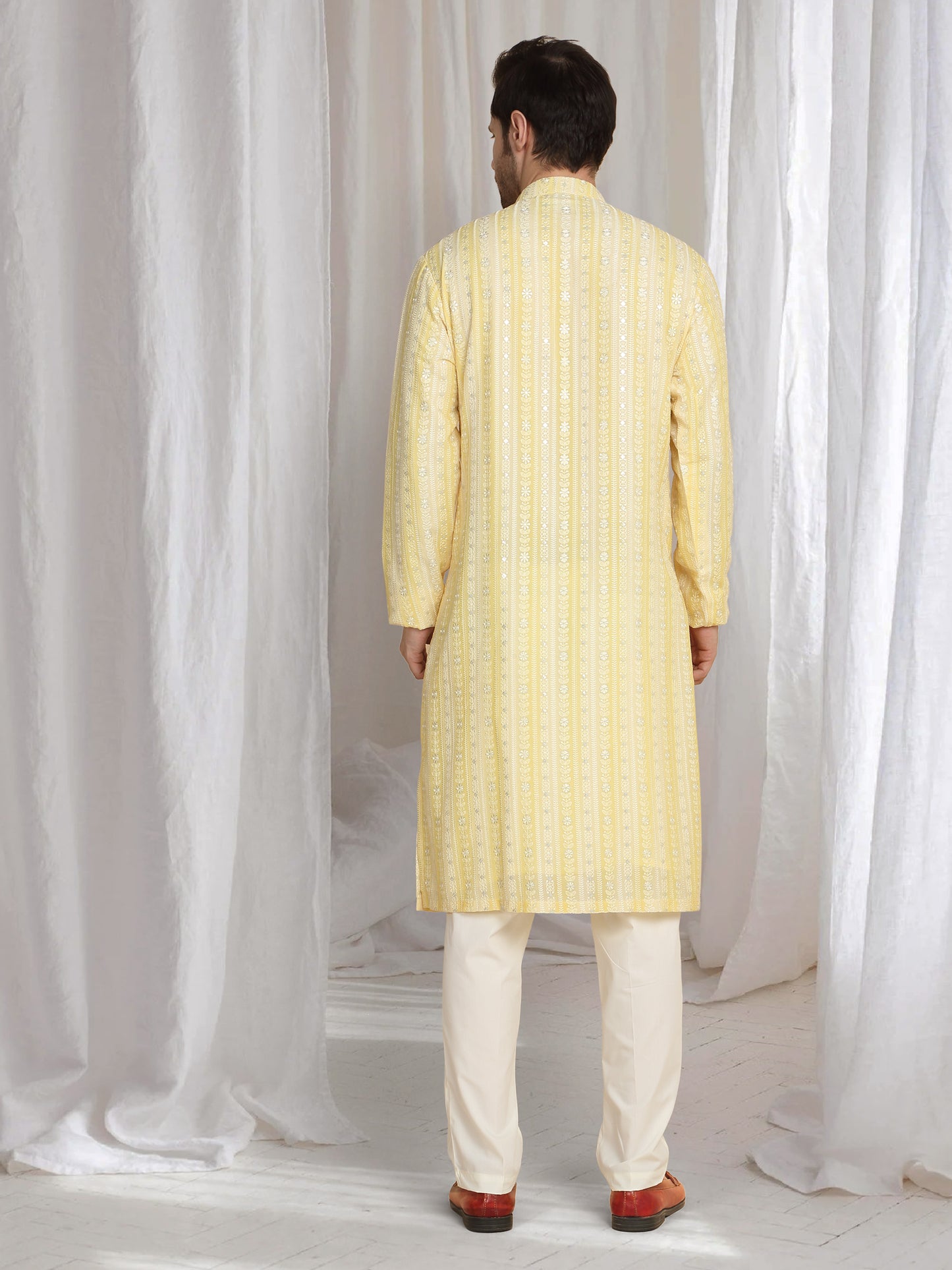 Prafull Yellow Cotton Embroidery Pastel Kurta Set