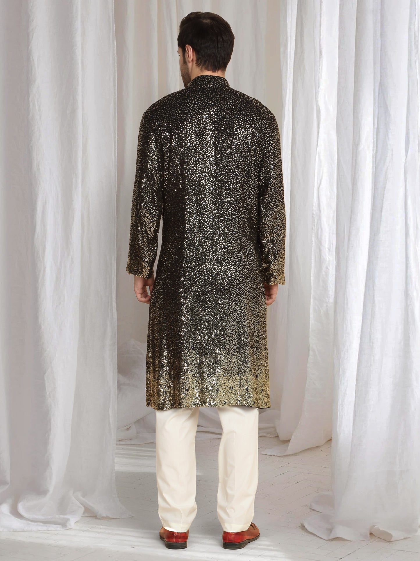 Sequins Ombre Embroidered Kurta Dupatta Set - Black