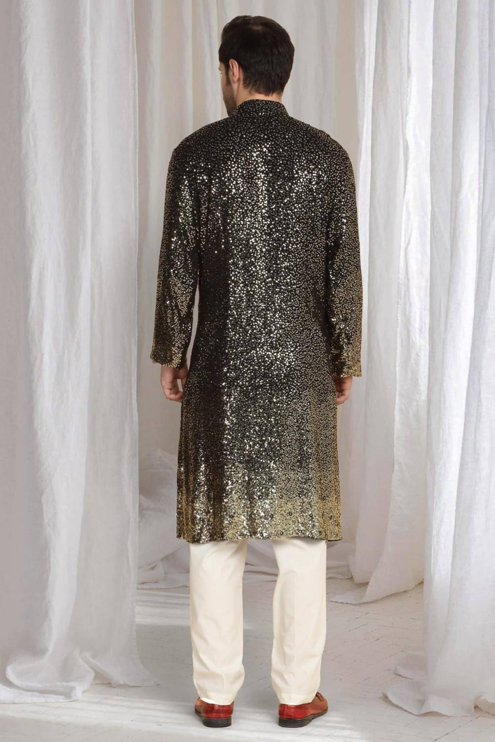 Sequins Ombre Embroidered Kurta Dupatta Set - Black